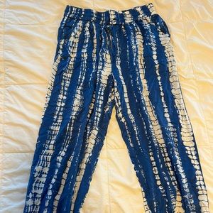 blue and white tie dye casual lounge pants